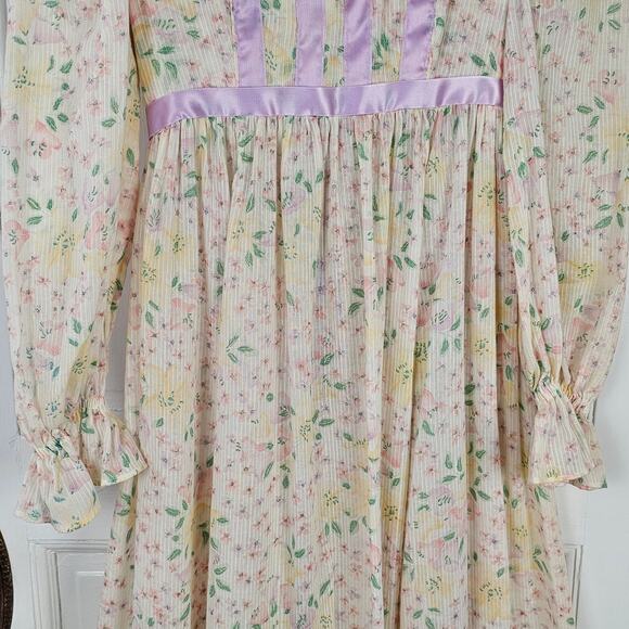 VTG 1970s maxi prairie Dress floral romantic boho prom wedding handmade XS - Picture 4 of 12